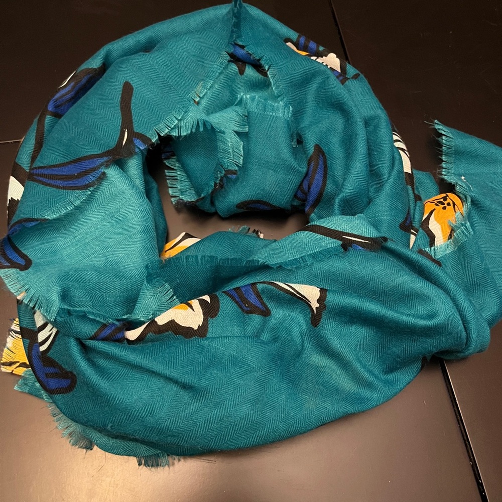 Teal, blue, and gold floral scarf